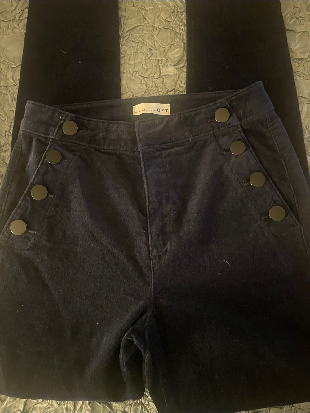 LOFT Velvet Navy High-Waist Skinny Pants with Button Detail Size 4/27